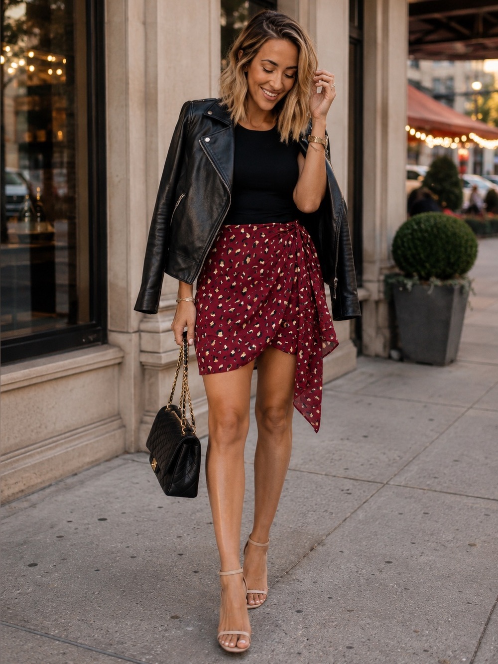 Bardot Skirt Kalia Burgundy Red Printed Faux Wrap Mini Chiffon